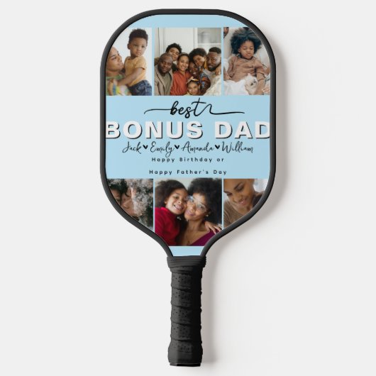 Custom Elegant Beste Bonus Papa Fotocollage Pickleball Paddle (Achterkant)