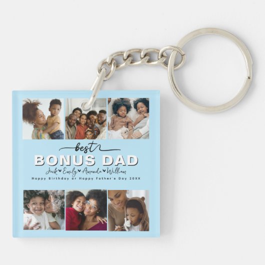 Custom Elegant Beste Bonus Papa Fotocollage Sleutelhanger (Achterkant)