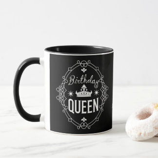 Custom Elegant Birthday Queen Typography Black Mok