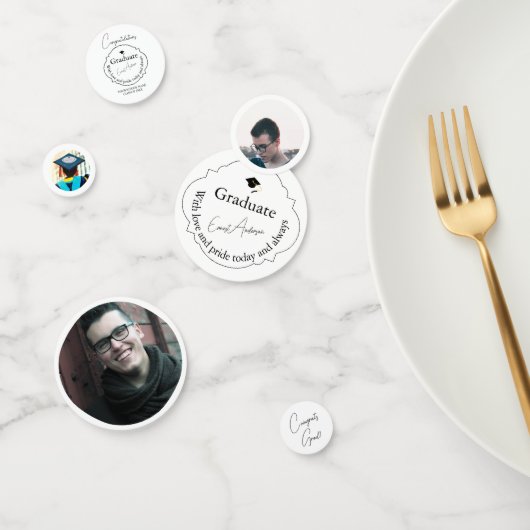 Custom Elegant Black and White Photo Graduation Confetti (Groep)