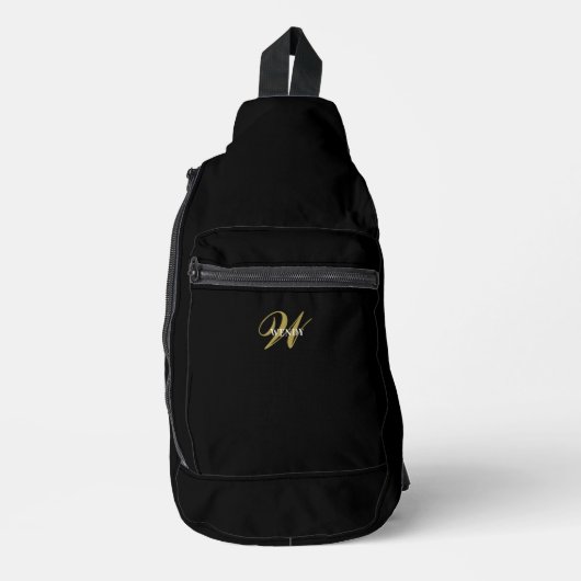 Custom Elegant Black Gold Initial Monogram  Sling Bag (Voorkant)