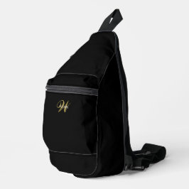 Custom Elegant Black Gold Initial Monogram  Sling Bag