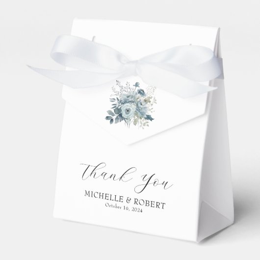 Custom Elegant Blauw Bloemen Bruiloft Bedankdoosjes (Voorkant Zijde)