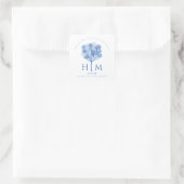 Custom Elegant Blauw Drie Bruiloft Sanitizer Hand Vierkante Sticker (Tas)