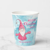 Custom Elegant Blauw en Roze Vrolijk Kerstmis Papieren Bekers (Achterkant)