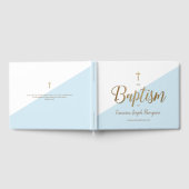 Custom Elegant Blauw Goud Kruis Baby Doop Gastenboek (Volledig)