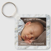 Custom Elegant Blauw Grijs Marmeren Patroon Keepsa Sleutelhanger (Voorkant)