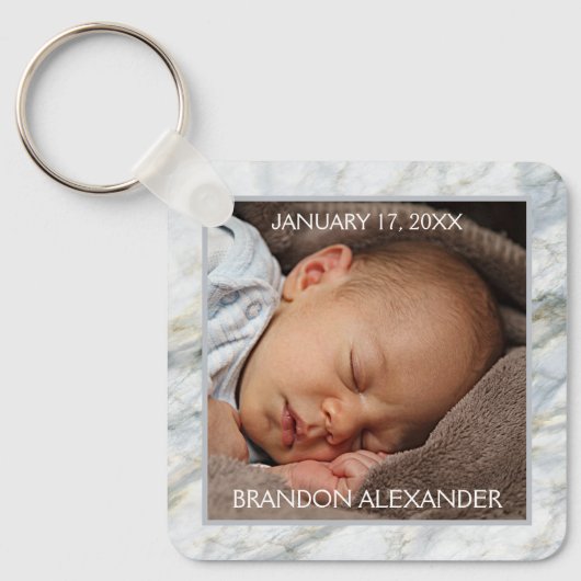 Custom Elegant Blauw Grijs Marmeren Patroon Keepsa Sleutelhanger (Voorkant)