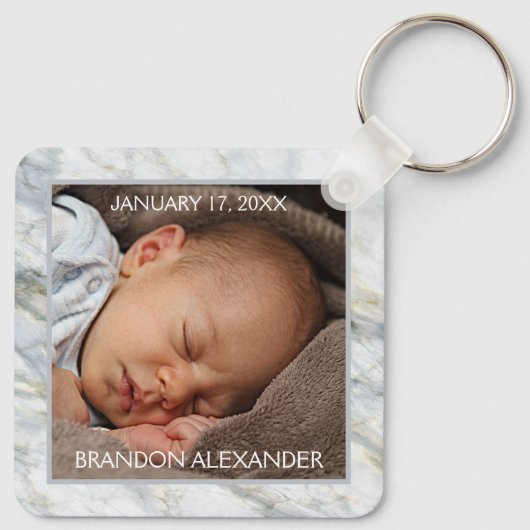 Custom Elegant Blauw Grijs Marmeren Patroon Keepsa Sleutelhanger (Achterkant)