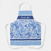 Custom Elegant Blauw Wit Bloemen Paisley Patroon Schort (Voorkant)