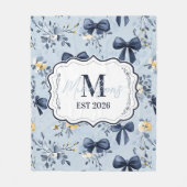 Custom Elegant Blue Bow Floral Monogram Fleece Deken (Voorkant)