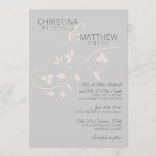 Custom Elegant Blush Roze Grijs Bladeren Bruiloft Kaart