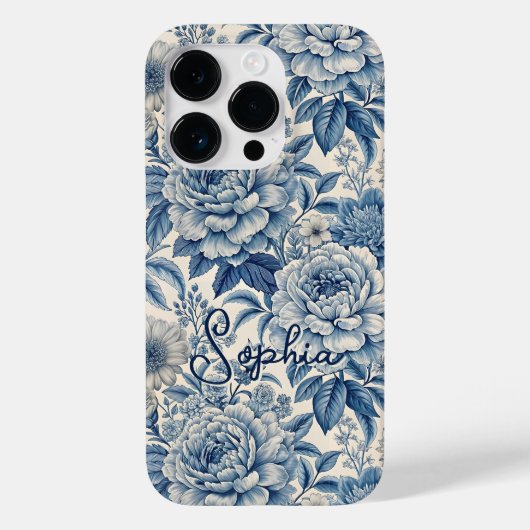 Custom Elegant Boho Chic Blue Blossom Case-Mate iPhone Case (Achterkant)