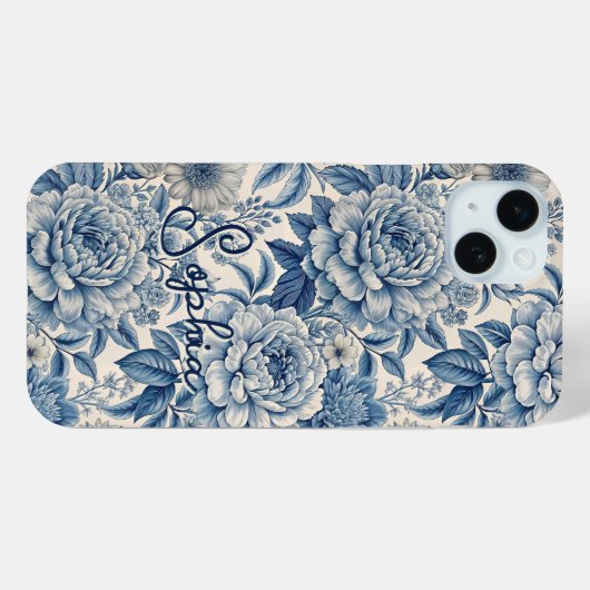 Custom Elegant Boho Chic Blue Blossom Case-Mate iPhone Case (Achterkant (horizontaal))