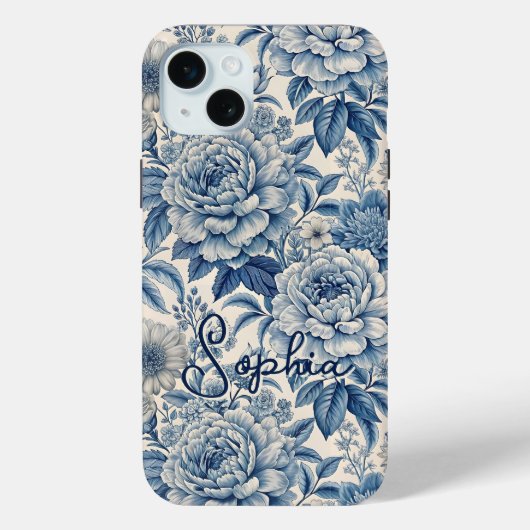 Custom Elegant Boho Chic Blue Blossom Case-Mate iPhone Case (Achterkant)