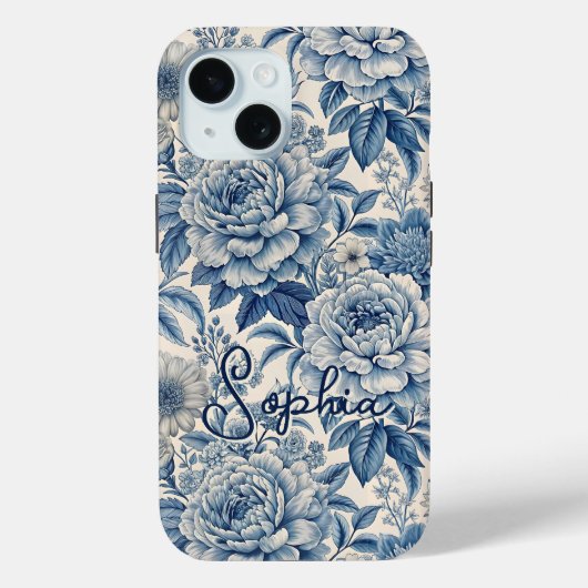 Custom Elegant Boho Chic Blue Blossom Case-Mate iPhone Case (Achterkant)