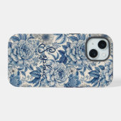 Custom Elegant Boho Chic Blue Blossom iPhone 15 Case (Achterkant horizontaal)