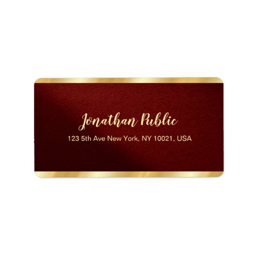 Custom Elegant Bordeaux & Gold Template Address Etiket (Voorkant)