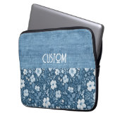 Custom Elegant Botanisch Blauw Faux Denim Look Laptop Sleeve (Voorkant Links)