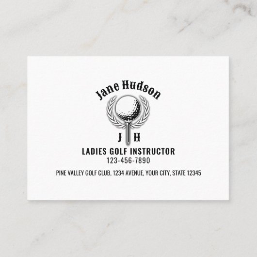 Custom Elegant Dames Golf Monogram Ontwerp Visitekaartje (Achterkant)