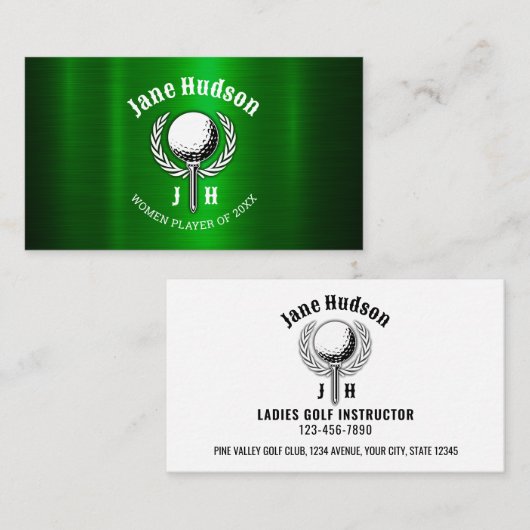 Custom Elegant Dames Golf Monogram Ontwerp Visitekaartje (Voorkant / Achterkant)