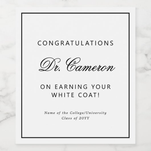 Custom Elegant Doctor White Coat Gefeliciteerd Wijn Etiket (Enkel label)