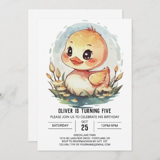 Custom Elegant Duck Verjaardag Kaart (Voorkant / Achterkant)