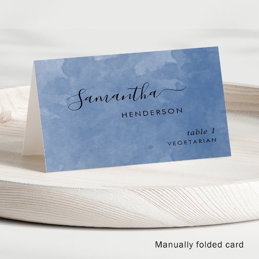 Custom Elegant Dusty Blue Waterverf Place Card Kaart