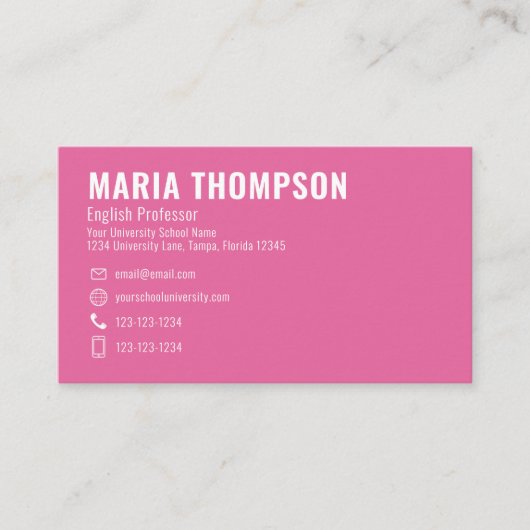 Custom Elegant Eenvoudig Stijlvol Roze Chique Bloe Visitekaartje (Voorkant)