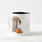 Custom Elegant  Fall Leaves Deur Pompoen Tweekleurige Koffiemok (Voorkant links)