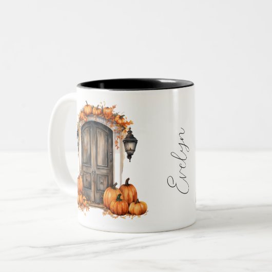 Custom Elegant  Fall Leaves Deur Pompoen Tweekleurige Koffiemok (Voorkant links)
