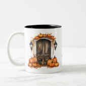 Custom Elegant  Fall Leaves Deur Pompoen Tweekleurige Koffiemok (Links)