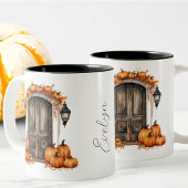 Custom Elegant Fall Leaves Deur Pompoen Tweekleurige Koffiemok