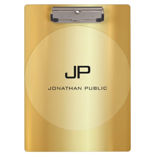 Custom Elegant Faux Gold Monogram Classic Sjabloon Klembord (Voorkant)