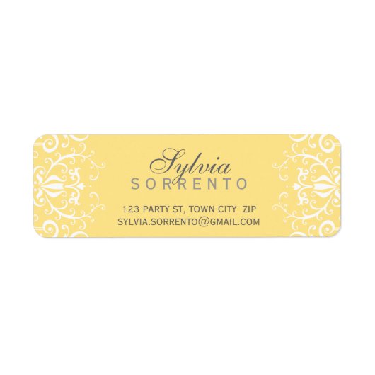 CUSTOM  elegant filigraan damast bord geel Etiket (Voorkant)