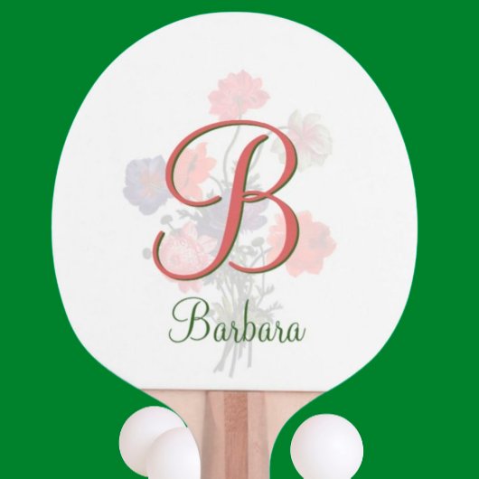 Custom Elegant Floral Name and Monogram Ping Pong Tafeltennisbatje
