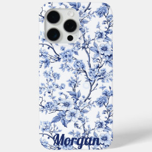Custom Elegant Frans Blauw Bloemen Gift iPhone 15 Pro Max Hoesje