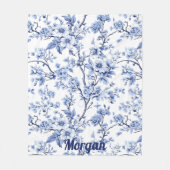 Custom Elegant Frans  Blauw Bloemen Gift Fleece Deken (Voorkant)