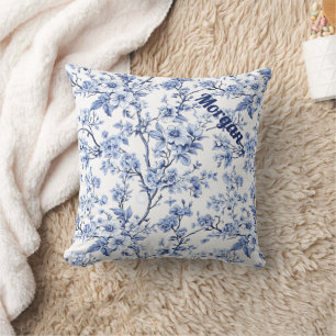 Custom Elegant Frans  Blauw Bloemen Gift Kussen