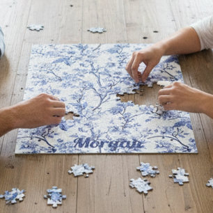 Custom Elegant Frans  Blauw Bloemen Gift Legpuzzel
