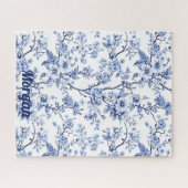 Custom Elegant Frans  Blauw Bloemen Gift Legpuzzel (Horizontaal)