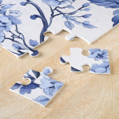 Custom Elegant Frans  Blauw Bloemen Gift Legpuzzel (Zijkant)