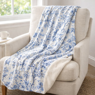 Custom Elegant Frans  Blauw Bloemen Gift Sherpa Deken
