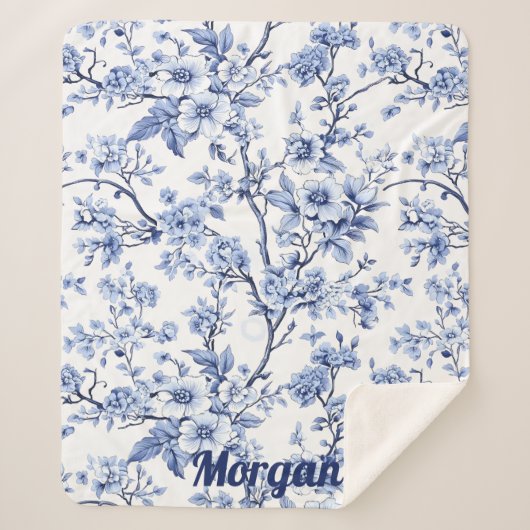 Custom Elegant Frans  Blauw Bloemen Gift Sherpa Deken (Voorkant)