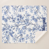 Custom Elegant Frans  Blauw Bloemen Gift Sherpa Deken (Voorkant (horizontaal))