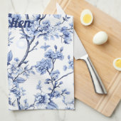 Custom Elegant Frans  Blauw Bloemen Gift Theedoek (Quarter Fold)