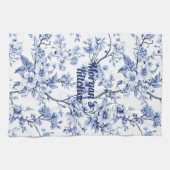 Custom Elegant Frans  Blauw Bloemen Gift Theedoek (Horizontaal)