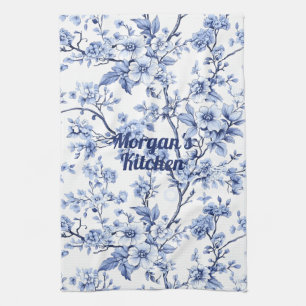Custom Elegant Frans  Blauw Bloemen Gift Theedoek