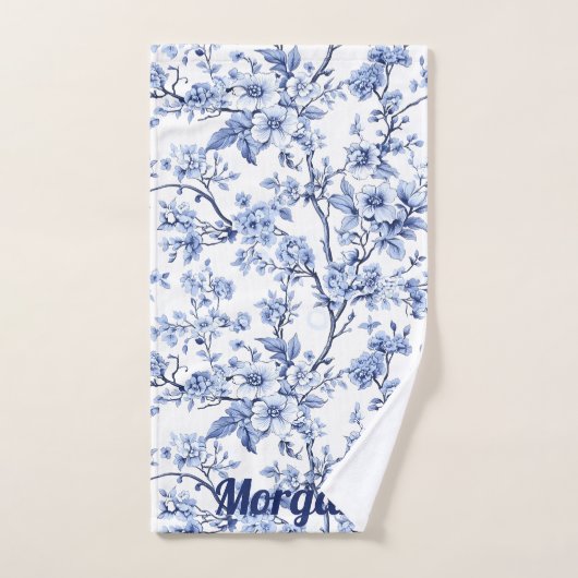 Custom Elegant Frans  Blauw Bloemen Sport Handdoek (Handdoek)