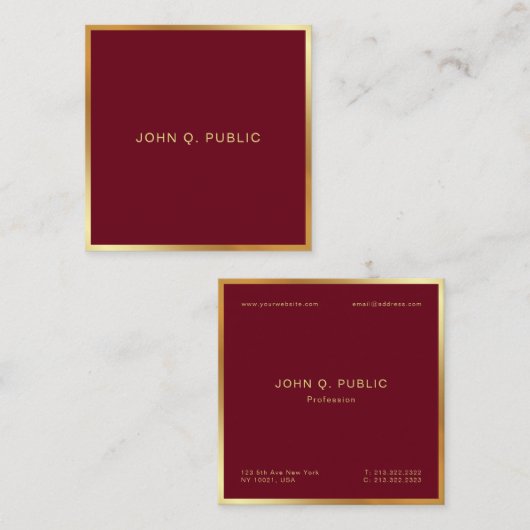 Custom Elegant Gold Text Burgundy Red Luxe Silk Vierkante Visitekaartje (Voorkant / Achterkant)